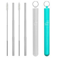 Dakoufish 2 Pack 10.5 Inch Reusable Metal Straws Collapsible Stainless Steel Drinking Straw Portable Telescopic Travel Straw with Case & Cleaning Brush（10.5inch，Silver+Teal）
