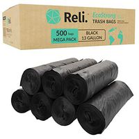 Reli. EcoStrong 13 Gallon Trash Bags (500 Count Bulk) Eco-Friendly Recyclable - Black Garbage Bags 13 Gallon - 16 Gallon Capacity, Made of Recycled Material