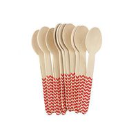 Youmewell Disposable Wooden Cutlery Red Chevron Wooden Spoons 36 Count
