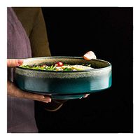 Bowl Retro Gradient Green Ceramic Bowl Household Large Capacity Round Deep Soup Plate Dessert Ramen Bowl Japanese Tableware Hotel tableware home noodles boiled fish soup bowl ( Color : 6 Inches )