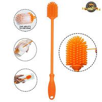 Silicone Bottle Cleaning Brush for Bottle Cup Glassware Vase Cleaner Washing Vacuum Glass Sports Bottles Long Handle 12.5" (Orange)