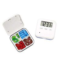 YL Tab Timer,Pill Box Reminder with 5 Alarms Essential for Parkinson's Patients Blue and Gray -4 Compartments