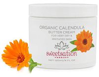 Sweetsation Therapy Organic Calendula Soothing Baby Butter Cream for Dry, Irritated Itchy Skin, Eczema, Psoriasis, Soothing and Healing 4oz. with Calendula, Avocado and Vitamin E.