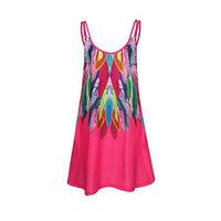 Danhjin Fashion Summer Boho Vacation Beach Dress Sexy V Neck Strap Printed Long Dresses Casual Dress Hot Pink