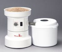 Wondermill 110V Electric Grain Mill with Flour Canister with Added Small Grains and Bean Attachment Combo
