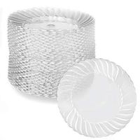 100 Premium Clear Plastic Plates for Dinner Party or Wedding - 6 Inch Fancy Disposable Plastics Plates with Scalloped Edges