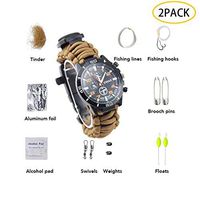 Survival Paracord Bracelet Watch, Outdoor 16 in 1 Adjustable Survival Kit Bracelet for Hiking Camping Survival Training(2 Pack),Brown