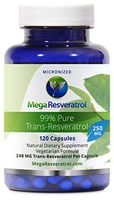 Mega Resveratrol, Pharmaceutical Grade, 99% Pure, Micronized Trans-Resveratrol, 120 Capsules, 250 mg per Capsule. Purity Certified. Absolutely no Toxic"Inactive Ingredients" Added.