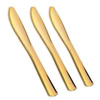 100 - Disposable Gold Knives Looks Like Gold Plastic Silverware - Solid, Durable, Heavy Duty Cutlery