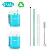 ETEKYER 2 packs Reusable Silicone Straws, Food-Grade Foldable Collapsible Drinking Straw with Portable Carry Case and Cleaning Brush, for Travel, Coffee, Boba, Smoothie, Milkshake - White, Green