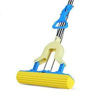 QJSDM Cleaning mop Fold Squeeze Water Sponge Mop Stainless Steel Rod Rubber Can Stretch Cotton Absorbent Mop Mops Floor Cleaning,Blue