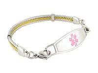 N-Style ID Golden Gate Cable PRE-Engraved “Lymphedema Alert, No Needles/BP, Right Arm” Women's Stylish Medical Alert Bracelet - Pink 8.75