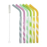 6 Pcs Reusable Thread Bent Recycable Silicone Straws Coloured +1 pcs Cleaning Brushes with Bag