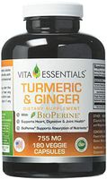 Vita Essentials Turmeric Curcumin & Ginger with Bioperine Veggie Capsules, 180 Count