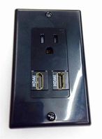 CERTICABLE Black Single Gang Custom Designed Wall Plate - Hubbell AC 15A 110V Power Outlet + 2X HDMI 1.4