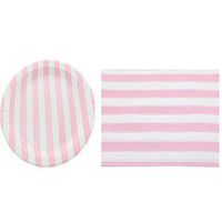 Youmewell Disposable Striped Pink Paper Party Supplies Set Paper Napkins 40 Pcs Round Paper Plates 24 Count