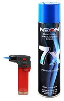 Big Eagle Torch Lighter + NEON 7X Butane Refill Fuel Fluid 10oz Can Bundle Combo