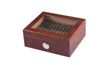 Monaco Glass Top Cigar Humidor With Analog Hygrometer, Holds Up To 25 Cigars, Burl