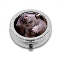 LuxSweet Pill Box,Cat Pill Case for Purse Pocket Pill Organizer with 3 Compartments Silver 2.1 Inches Portable Vitamin Medicine Case Holder