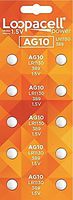 LOOPACELL 10 Pack AG10 Alkaline Watch Batteries - LR1130, SR1130W, 389, 189