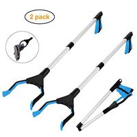 2 Pack - 32" Foldable Reacher Grabber Pickup Tool, Extender Gripper Tool, Long Handy Arm Assist Tool, Flexible Lightweight Mobility Aid Reaching Claw Trash Garbage Picker (2 Pack Blue)