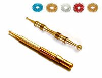 ACS/ACM Sujok Acupressure Probe Compact + Center Roller II Metal Diagnostic Jimmys + 5pcs Sujok Rings Compact Jimmy L – 7.50Cm (Approx 3.0 Inches), Center Roller-Ii L - 8 cm Brass