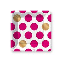 Design Design Kenzie Fuchsia White Gold Polka Dots Paper Salad Dessert Plates (8 count)