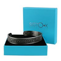 SISTO-X Chunky Copper Magnetic Cuff Bracelet/Bangle Pewter Finish Glastonbury Design by Sisto-X® 6 Magnets Natural Ndfeb XL (190-225Mm)