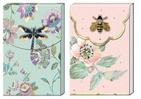 Punch Studio Jacobean Mint Brooch Mini Notepad and Pink Floral Bee Brooch Mini Note Pad Bundle 2 Items