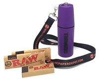 Bundle - 5 Items - RAW Natural 1 1/4 Rolling Papers (2 Packs), RAW Tips (1 Pack), Chrontainer Storage Container (Purple) with Rolling Paper Depot Lanyard