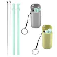 Vantic Collapsible Reusable Silicone Straws, Portable Folding Drinking Straw BPA Free with Travel Case & Cleaning Brush for 20 or 30 oz Tumblers - Green & Gray Case