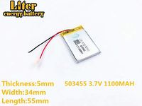 3.7V 1100mAh 503455 Lithium Polymer Ion Rechargeable Battery Lithium Polymer Li-Po Battery for MP4 GPS MP3 Bluetooth Stereo DIY Gift