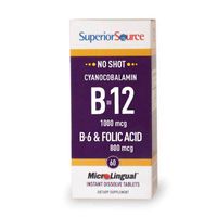 Superior Source Vitamin B12 Cyanocobalamin 1000 mcg Instant Dissolve Tablets, Vitamin B6, Folic Acid - Sublingual No Shot B12 60 Count