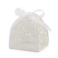 KPOSIYA Pack of 100 Laser Cut Rose Candy Boxes, Favor Boxes 2.5"x 2.5"x 3.1", Gift Boxes Bridal Shower Anniverary Birthday Party Wedding Favor (100,White)
