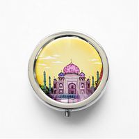 RhyNSky India Taj Mahal Mini Portable Pocket Pill Box Case Holder for Purse, 3 Compartments, Silvery, FS549