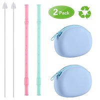 Adovs Reusable Collapsible Straws, Collapsible Reusable Silicone Drinking Straw Food-Grade Silicone Drinking Straw Set with Carrying Case Holder and Cleaning Brush for Travel, Household, Outdoor