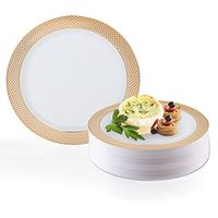 Elegant Disposable Plastic Dessert Plates 120 Pcs - 7.5" Heavy Duty Appetizer Salad Cake Plates - White with Rose Gold Diamond Rim - Bulk Party Supplies For Wedding, Easter, Birthday & All Occasions