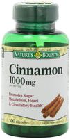 Nature's Bounty Cinnamon Pills and Herbal Health Supplement, Promotes Sugar Metabolism and Heart Health, 1000g, 100 Capsules