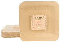 brheez Bamboo Veneer Disposable Eco-Friendly Square Plates - Elegant, Compostable and Biodegradable - Made from 100% Natural Bamboo (10, 10" inch)