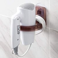 Modern Plastic Hair Dryer Rack Wall Mounted Creative Hair Dryer Holders Adhesive Bathroom Hair Care & Styling Tool Organizer Stand with Plug Storage -Brown