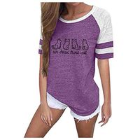 Womens Casual T Shirt Color Block Summer Short Sleeve Tee Shirt Round Neck Funny Cat Printed Tunic Tops Blouse Purple