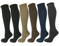 6 Pair Small/Medium Ladies Compression Socks, Moderate/Medium Compression 15-20 mmHg. Therapeutic, Occupational, Travel & Flight, Knee-High. Assorted Colors (1 Tan, 1 Grey, 1 Blue, 1 Brown, 2 Black)US