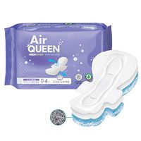AIRQUEEN (Overnight Ultra Slim Pads 1 Pack / 4 Total) Real Breathable Certified 100% Organic Cotton Menstrual Overnight Pads for Period - Ultra Slim & Super Absorbency Sanitary Napkins with Wings