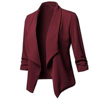 Meikosks Women's Casual Blazer Solid Color Cardigan Open Front Long Sleeve Jacket Plus Size Coat Wine