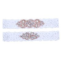 Meidexian888 Wedding Lace Garter, Rhinestone Lace Garter Set Wedding Garter Belt Flower Floral Design Garter for Bride (Rose Gold)