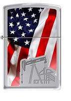 Zippo Lighter - Oil Derrick Flag High Polished Chrome