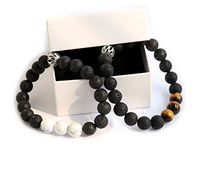 HEDQFM 2pcs Aromatherapy Bracelet 10mm Natural Volcanic Lava Stone White Turquoise Stone Tiger Eye Beads Essential Oil Diffuser Bracelets for Men Women or Couples