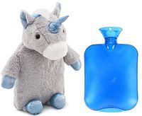 HomeTop Premium Classic PVC Hot Water Bottle with Cute Unicorn Cover (2L, Gray)