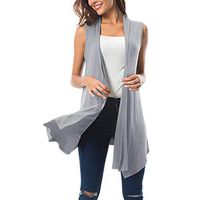 Amlaiworld Women Plus Size Tops Sleeveless Draped Open Front Cardigan Vest Asymmetric Hem Summer Tunic Shirt Gray