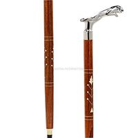Premium Chromed Deluxe Walking Sticks | Rosewood Crafted Walking Cane with Solid Brass Chrome Decorative Bars | Walking Canes & Crutches | Nagina International (Cheetah, 36 Inches)